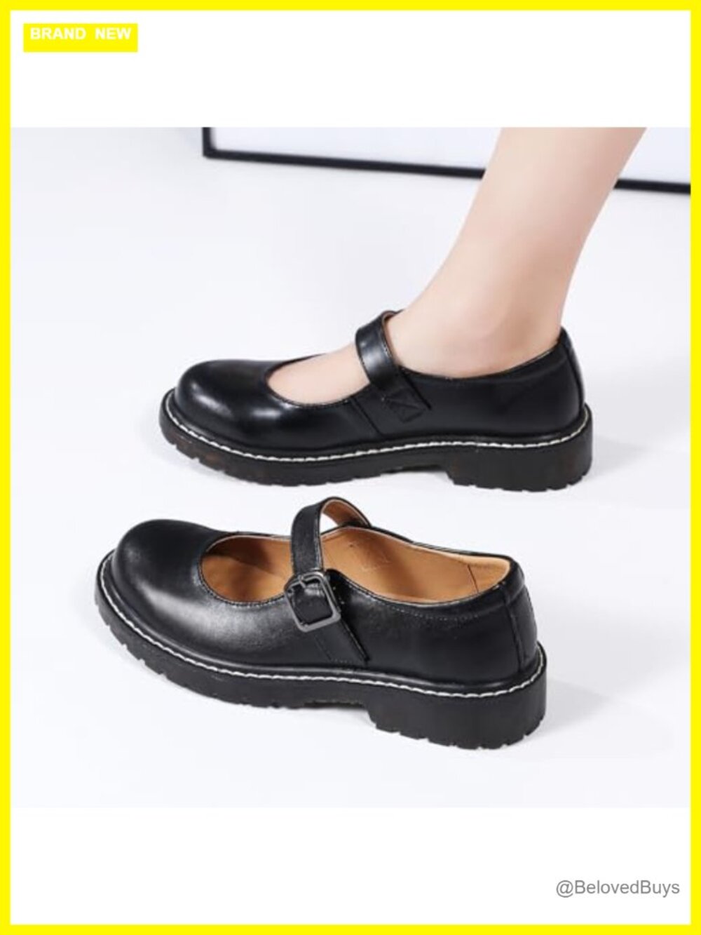 Mary Jane Shoes Women Oxford Leather Round Toe Flats Non-Slip Ankle Buckle - Picture 5 of 6